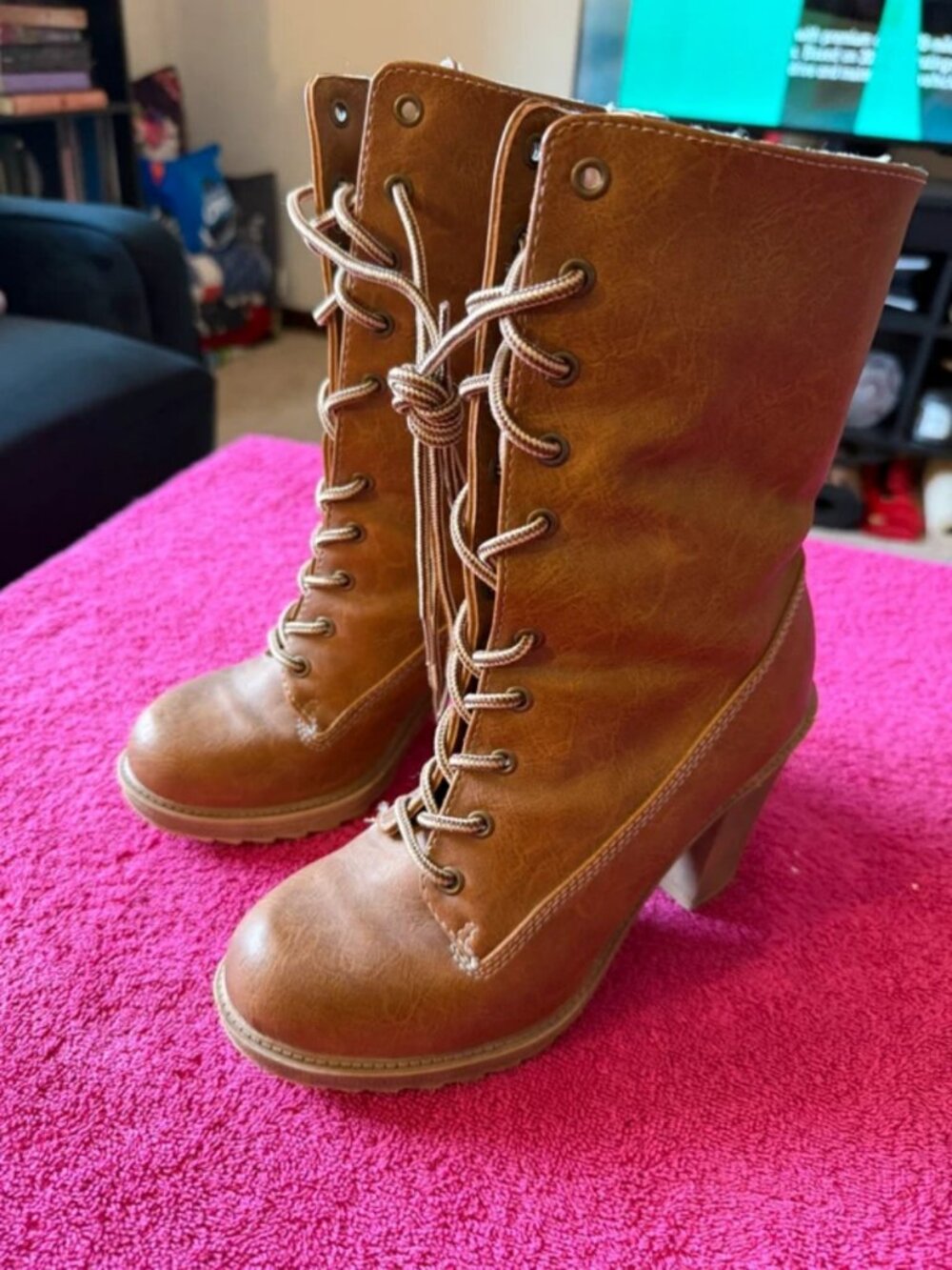 Mudd chunky heel brown Sherpa lined boots